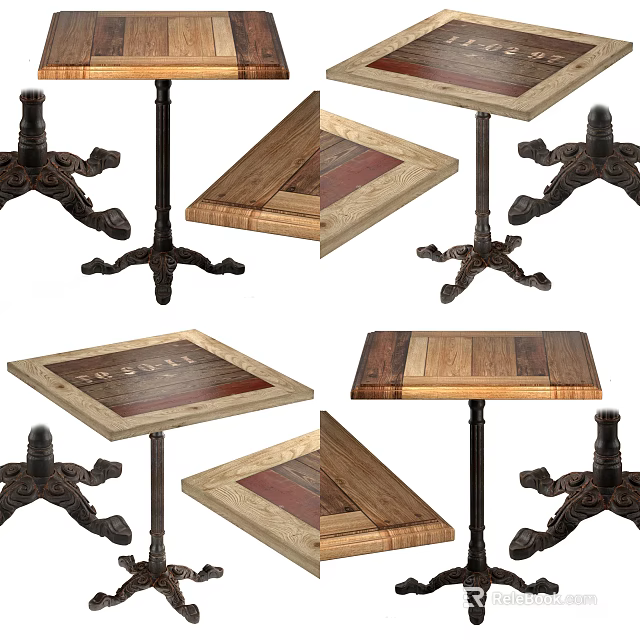 Diverse Dining Tables With Wooden Patchwork Tops Metal Carved Bases And Geometric Shapes 3d model 