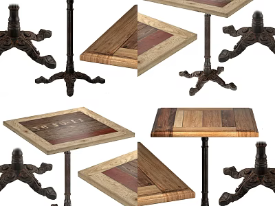 Diverse Dining Tables With Wooden Patchwork Tops Metal Carved Bases And Geometric Shapes 3d model