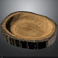 Handmade Natural Wooden Plate From Log Slice With Tree Ring Texture And Bark Edge
