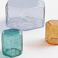 Three Transparent Hexagonal Textured Stools In Light Blue Green And Orange For Modern Decor