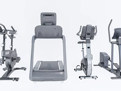 Modern Home Sports Equipment Collection With Treadmill Elliptical Machine Stationary Bike And Rowing Trainer 3d model