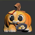 Cute Game Character Turtle With Pumpkin Shell Red Hat Holding Frying Pan And Fried Egg