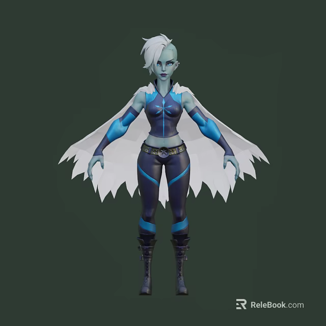 Game Movie Character 3D Model With Short White Hair Blue Outfit And Cloak Design 3d model 
