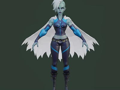 Game Movie Character 3D Model With Short White Hair Blue Outfit And Cloak Design 3d model