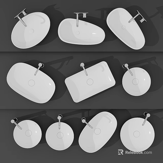 Modern White Washbasin With Different Shapes And Ceramic Material Design 3d model