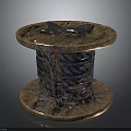 Vintage Metal Cable Reel Equipment With Rustic Finish Wound Wire And Top Components