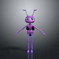 Purple Cartoon Ant Character With Green Eyes Long Antennae And Slender Limbs