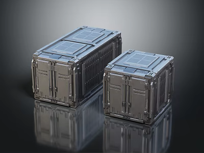 Two Gray Metal Shipping Containers With Structural Doors And Reflective Surface 3d model