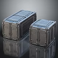 Two Gray Metal Shipping Containers With Structural Doors And Reflective Surface 3d model