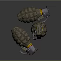 Gray Green Military Grenades With Yellow Stripes Metal Rings And Fuses