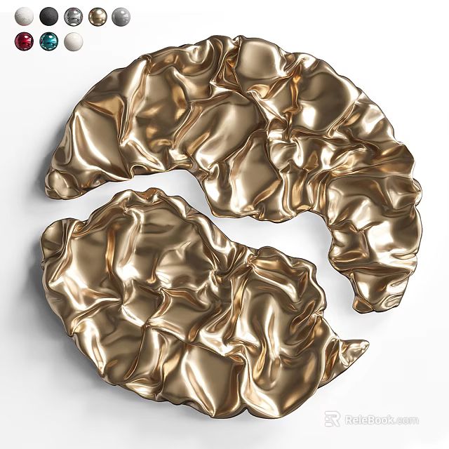 Shiny Gold Metallic Wall Decor With Ruffled Texture And Irregular Shapes 3d model