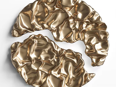Shiny Gold Metallic Wall Decor With Ruffled Texture And Irregular Shapes 3d model