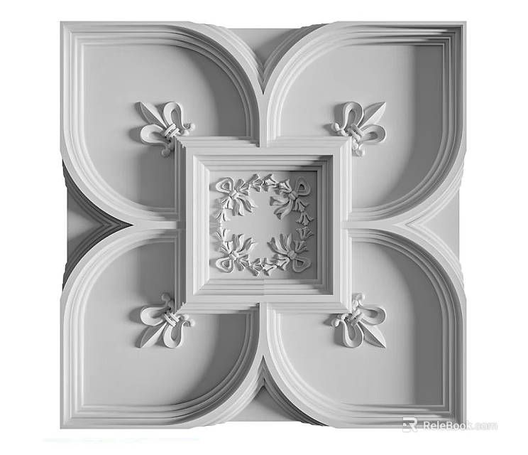 Decorative Ceiling Design With Ornate Carved Patterns And Symmetrical Square Frame 3d model