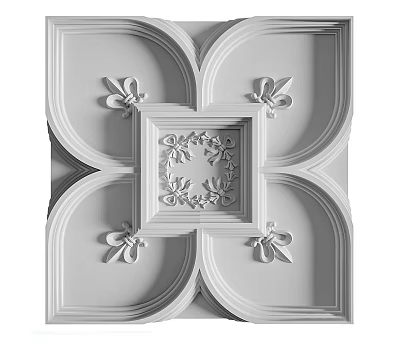 Decorative Ceiling Design With Ornate Carved Patterns And Symmetrical Square Frame 3d model