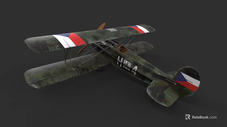 Camouflaged Military Biplane Weapon With Red White Blue Wing Stripes Marked L1 096 4 3d model 