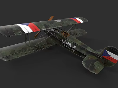 Camouflaged Military Biplane Weapon With Red White Blue Wing Stripes Marked L1 096 4 3d model