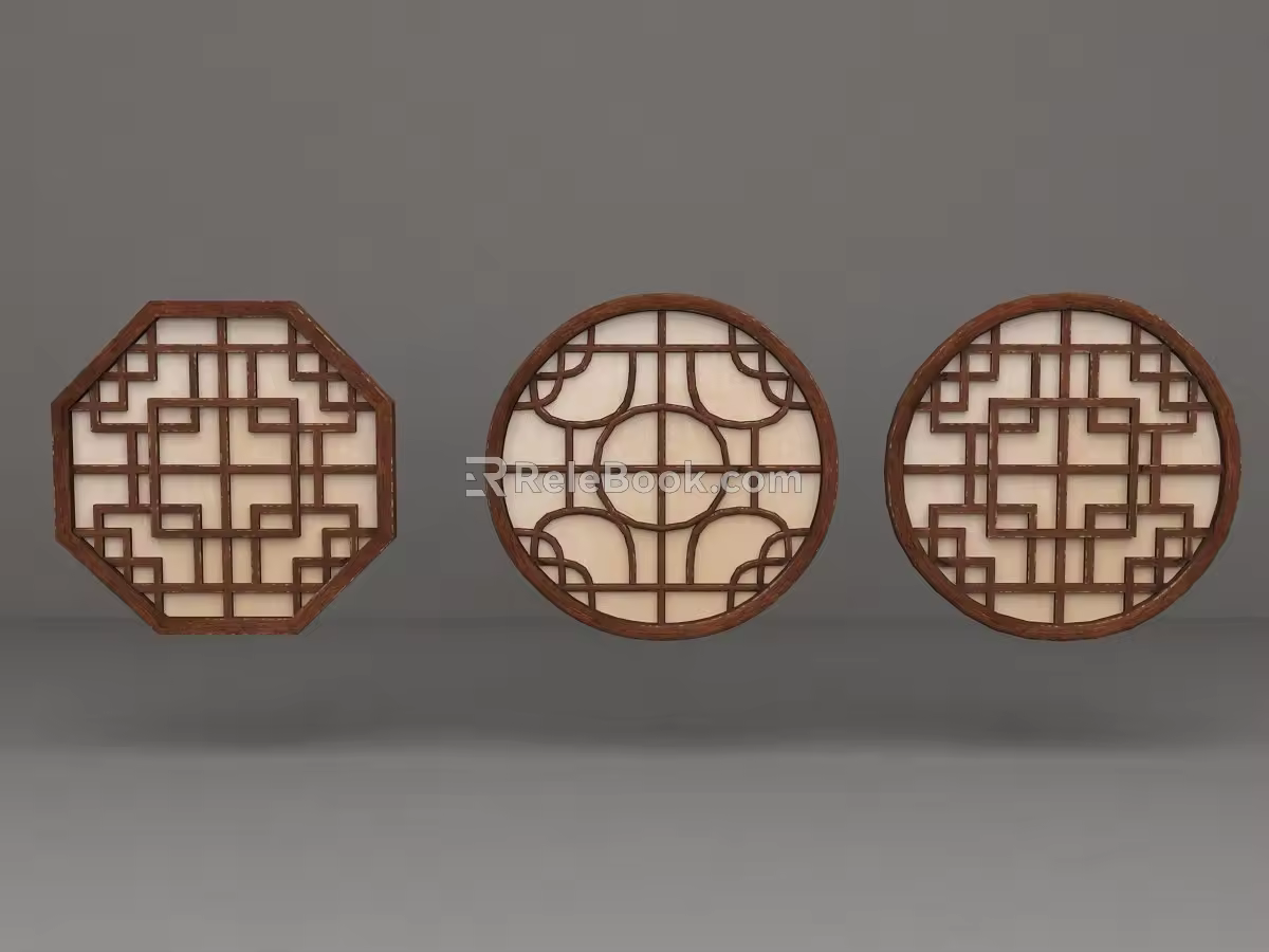 window chinese style window ancient window openwork window round window hexagonal window 3d model