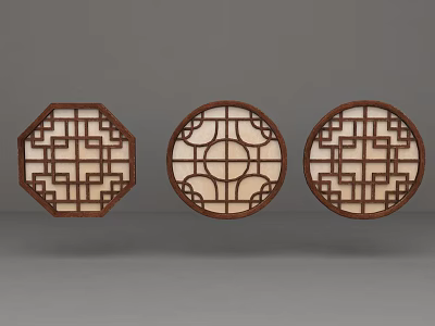 window chinese style window ancient window openwork window round window hexagonal window 3d model