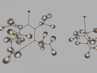 Modern Branching Chandelier With Glass Shades And LED Light Bulbs For Interior Decoration 3d model