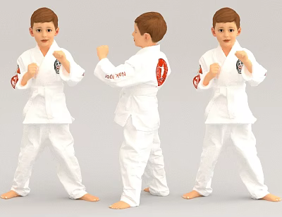 Man In White Karate Uniform Showing Different Training Poses From Three Angles 3d model