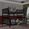 Bedroom With Black Bunk Bed Green Leaf Bedding White Red Walls And Framed