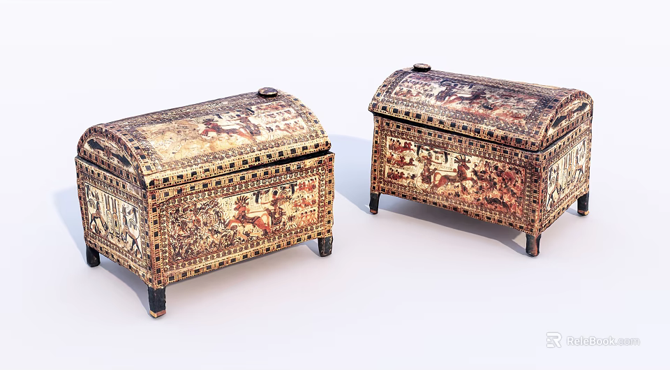 Two Ornate Vintage Chests With Intricate Decorative Patterns And Lidded Storage 3d model 