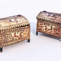 Two Ornate Vintage Chests With Intricate Decorative Patterns And Lidded Storage