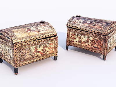 Two Ornate Vintage Chests With Intricate Decorative Patterns And Lidded Storage 3d model