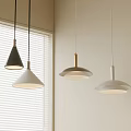 Modern Interior Stylish Pendant Lights with Gray White Shades and Metallic Accents by Window Blinds