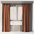 Brown Curtains With White Sheer Panels Hanging By Window For Home Decor 3d model