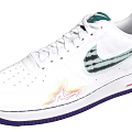 Nike Air Force 1 White Sneakers With Colorful Patterns Swoosh Purple Sole And AIR Logo