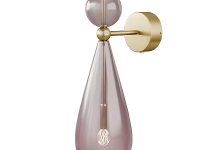 Modern Pink Glass Wall Lamp with Gold Metal Arm and Teardrop Shade 3d model