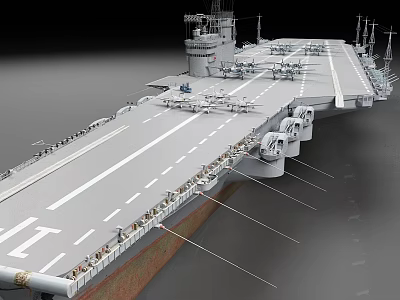 Aircraft Carrier Naval Vessel With Long Flight Deck And Carrier Based Aircraft 3d model
