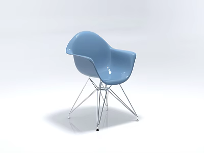 Modern Blue Single Chair with Smooth Curved Backrest and Armrest and Slim Metal Crossed Legs 3d model