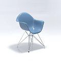 Modern Blue Single Chair with Smooth Curved Backrest and Armrest and Slim Metal Crossed Legs
