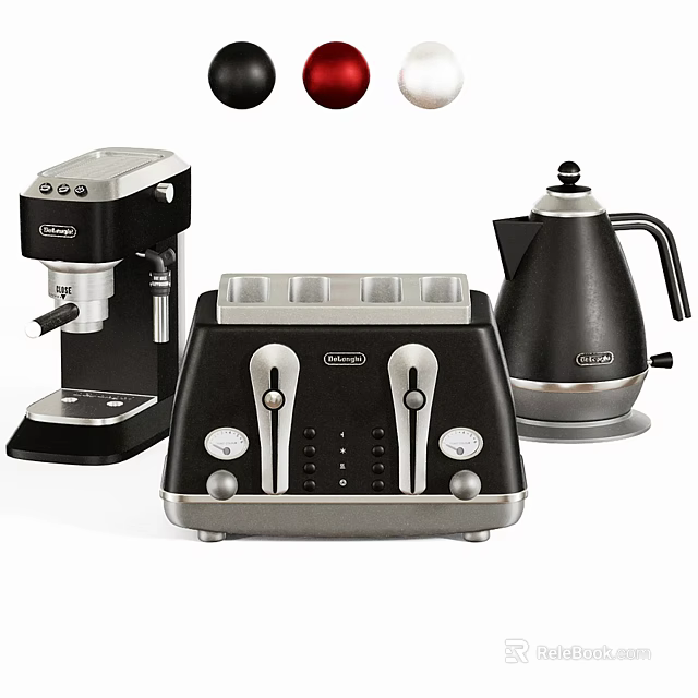 Modern Black Kitchen Appliances Set With Coffee Maker Toaster And Kettle 3d model 