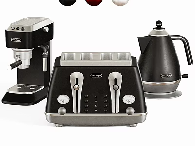 Modern Black Kitchen Appliances Set With Coffee Maker Toaster And Kettle 3d model