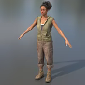 Game Movie Female Character in Green Sleeveless Vest Brown Cargo Pants Boots with Outstretched Arms
