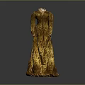 Elegant Golden Full Length Vintage Dress With Intricate Floral Patterns