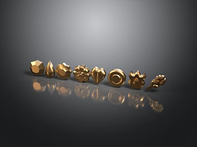 Golden Decorative Ornaments Featuring Various Geometric And Floral Shapes On Dark Surface 3d model