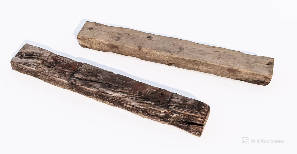 Rustic Stone Wood Beams With Natural Aged Texture And Decorative Holes 3d model 