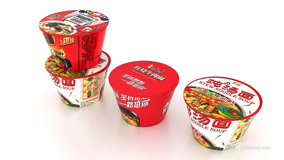 Photo Spot With Various Red Cup Noodles Arrangement 3d model 