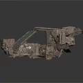 Detailed Rocky Terrain Model Featuring Suspended Bridge and Vehicle Elements