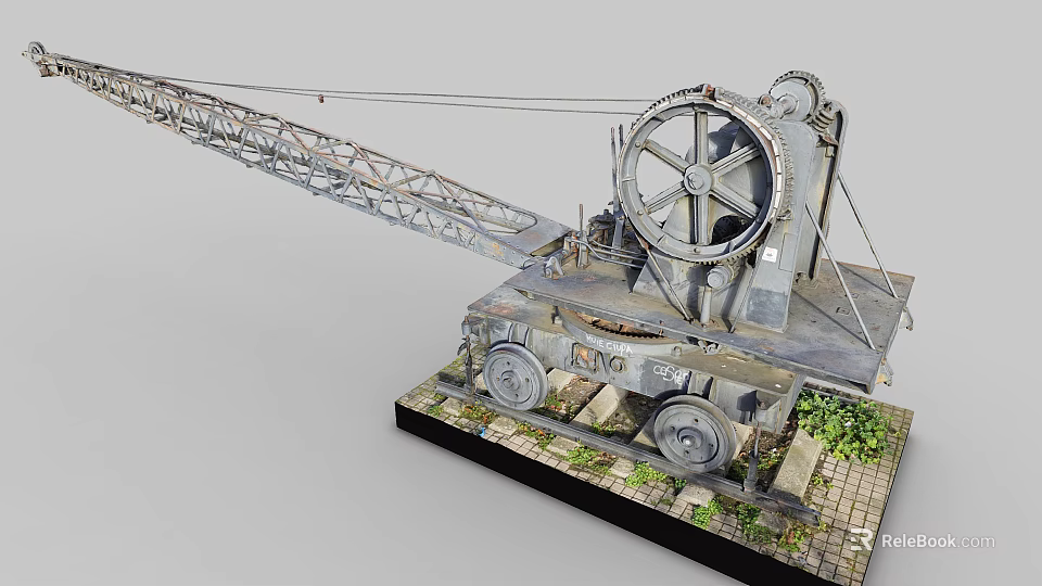 Industrial Crane Equipment Featuring Metal Structure And Mechanical Wheels On Base 3d model