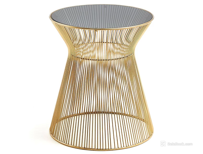 Elegant Coffee Table With Golden Metal Frame Slender Strip Design And Black Tabletop 3d model 