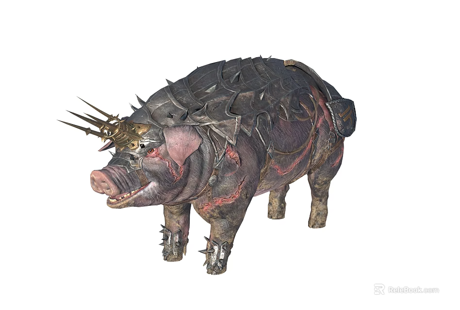 Mythical Armored Boar Creature With Spiked Crown And Metal Armor Details 3d model 