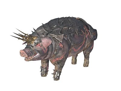 Mythical Armored Boar Creature With Spiked Crown And Metal Armor Details 3d model