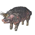 Mythical Armored Boar Creature With Spiked Crown And Metal Armor Details