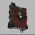 Ancient Magical Book Weapon With Red Cover Bound With Rope Green Glowing Gem Worn Texture