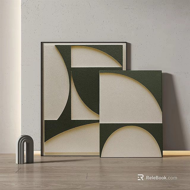 Geometric Abstract Paintings In Two Sizes With Arched Decor For Interior Design 3d model